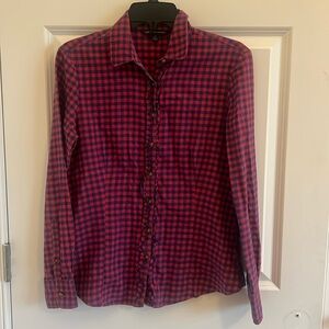 Cotton Plaid Ruffled Shirt Red & Blue - Brooks Brothers Size 4